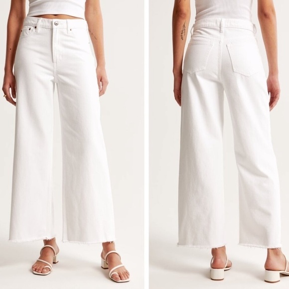 NEW Abercrombie & Fitch High Rise Crop Wide Leg Curve Love Jeans White Size 31 - Picture 1 of 14